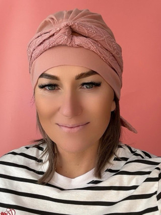 Bawełniany turban różowy z szarfa